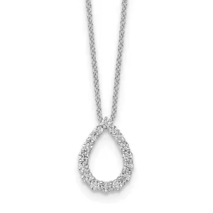 14K White Gold Lab Diamond Open Teardrop Pendant Necklace