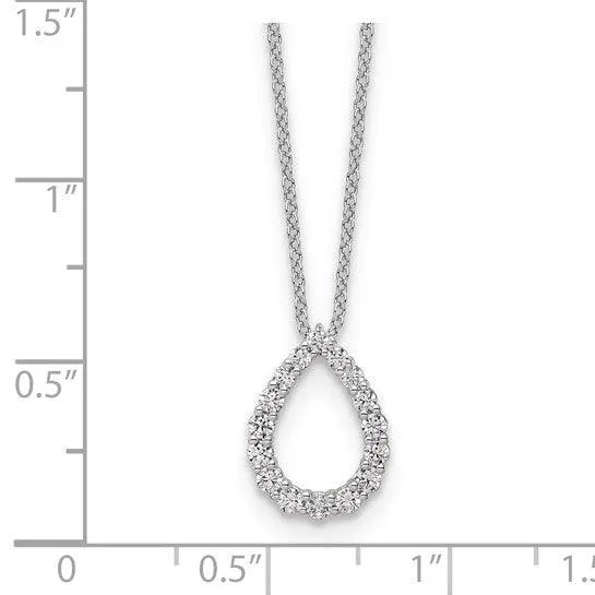14K White Gold Lab Diamond Open Teardrop Pendant Necklace
