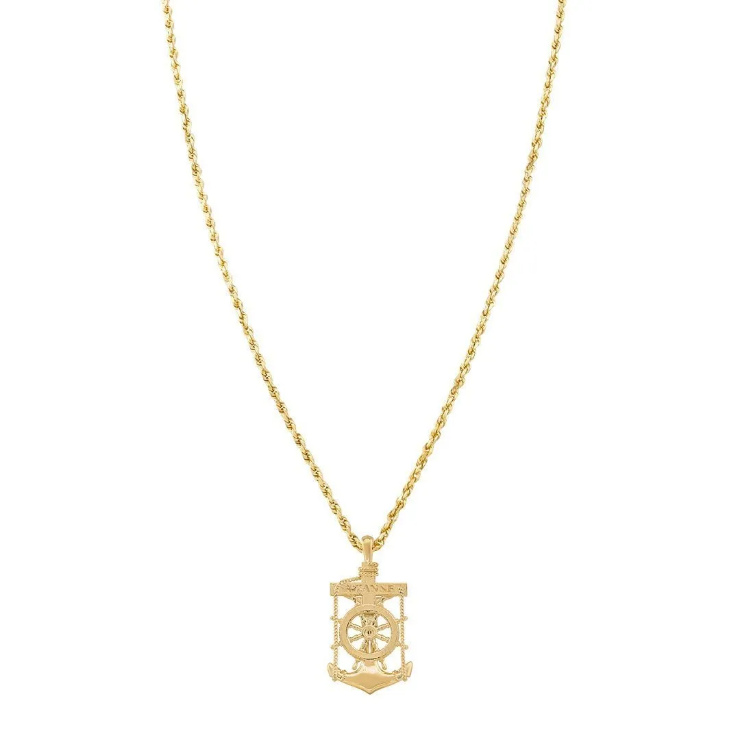 14k Yellow Gold Diamond Anchor Pendant in 0.55 Cwt.