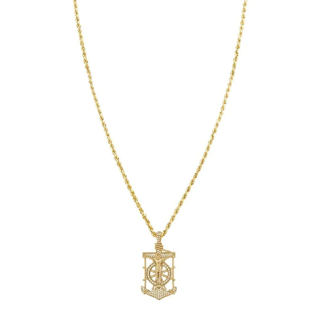 14k Yellow Gold Diamond Anchor Pendant in 0.55 Cwt.