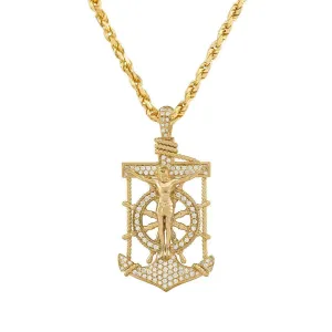14k Yellow Gold Diamond Anchor Pendant in 0.55 Cwt.