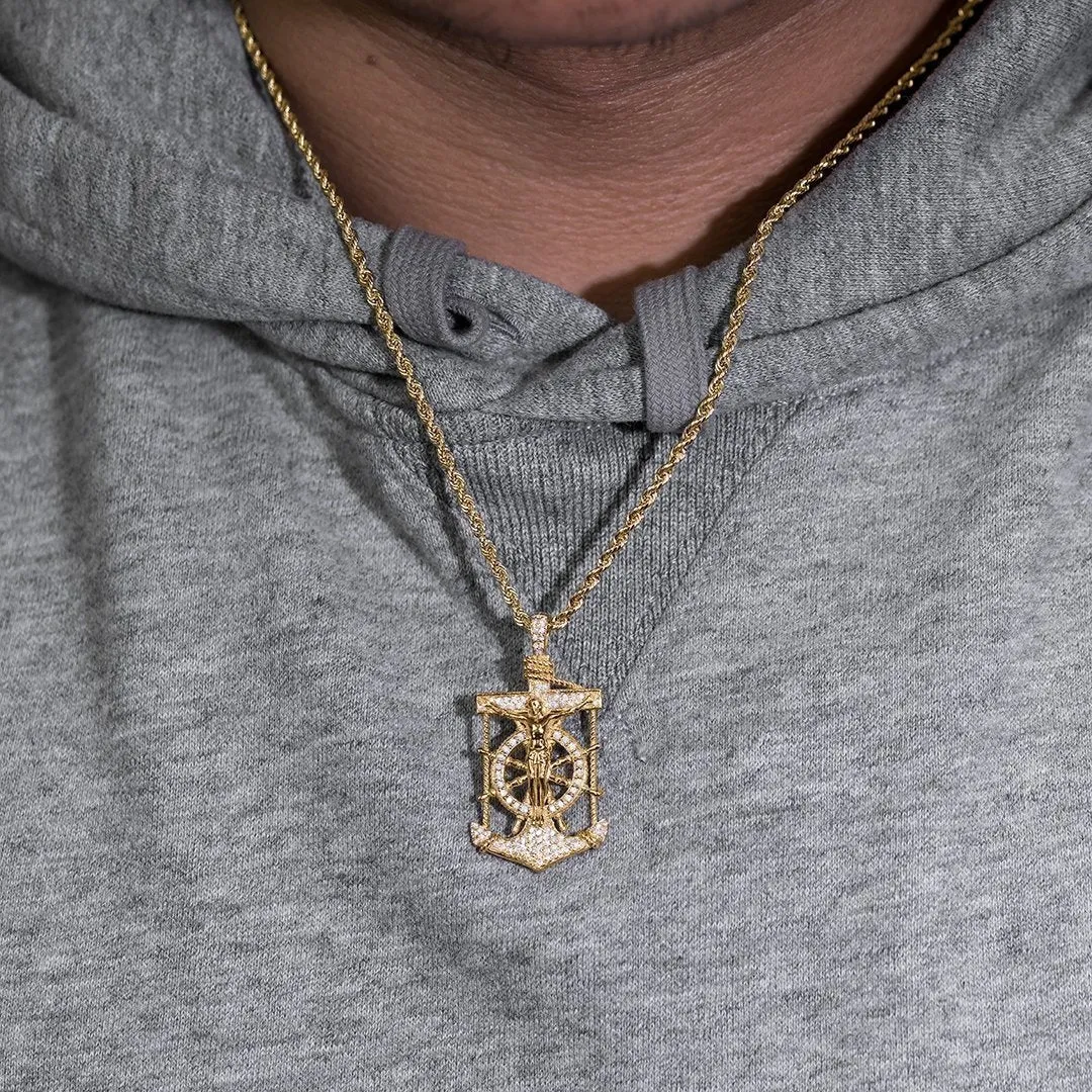 14k Yellow Gold Diamond Anchor Pendant in 0.55 Cwt.