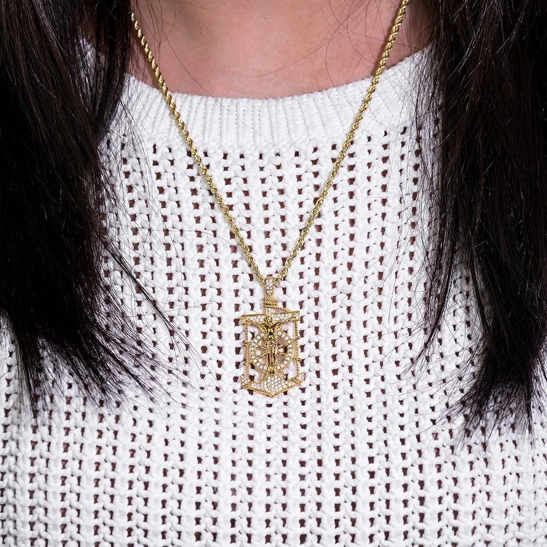 14k Yellow Gold Diamond Anchor Pendant in 0.55 Cwt.