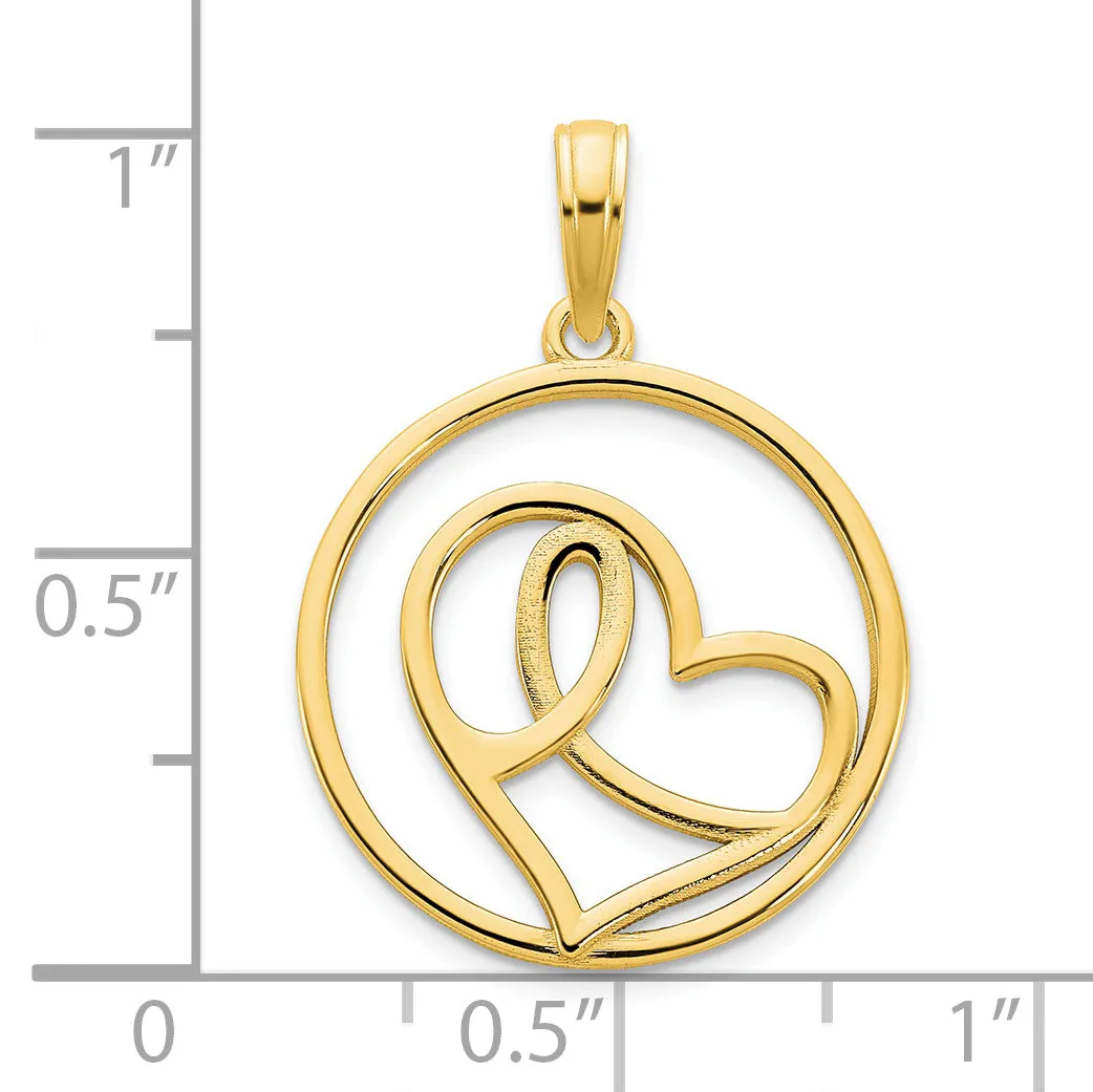 14k Yellow Gold Heart Circle Design Pendant