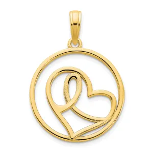 14k Yellow Gold Heart Circle Design Pendant