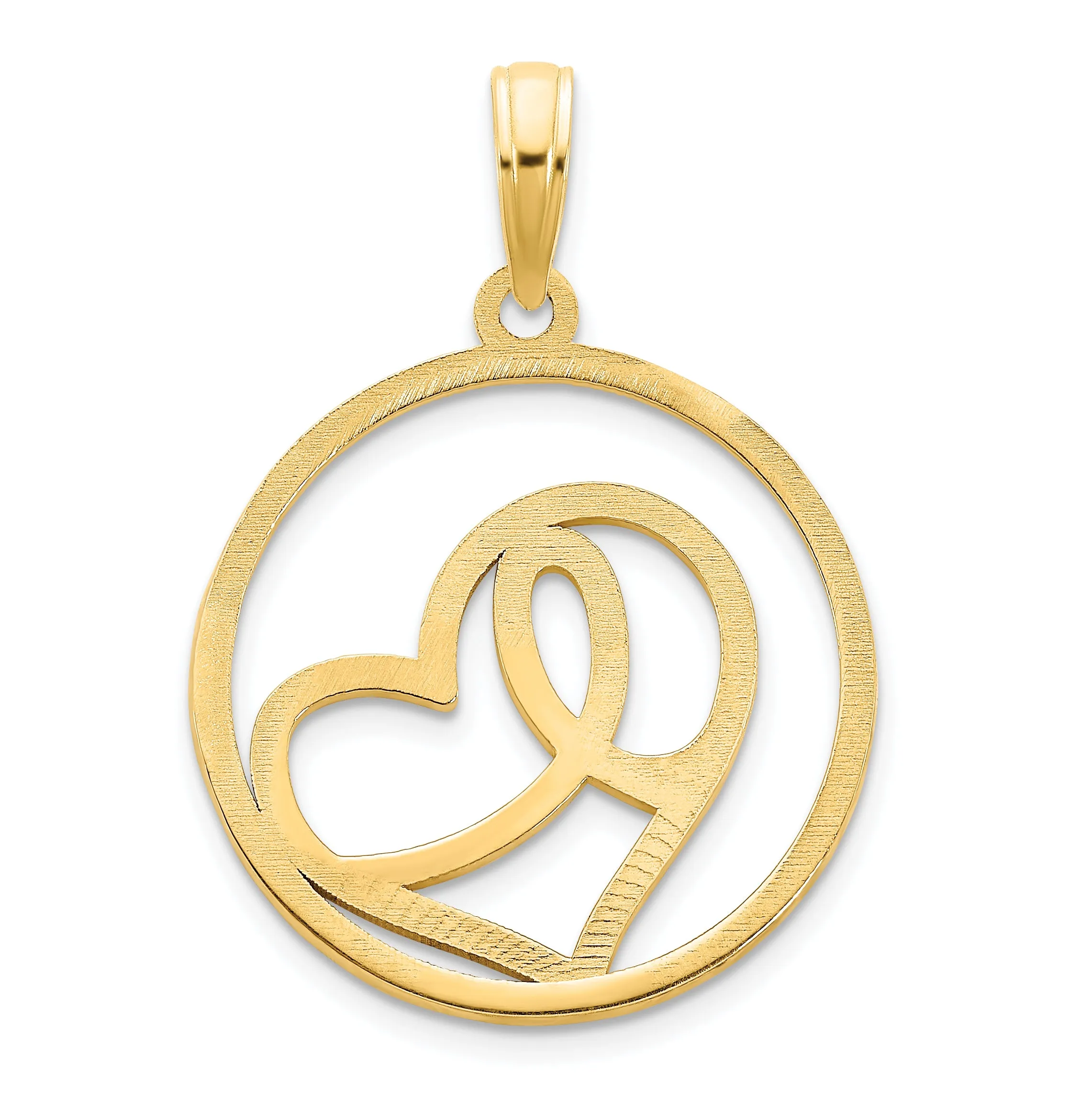 14k Yellow Gold Heart Circle Design Pendant