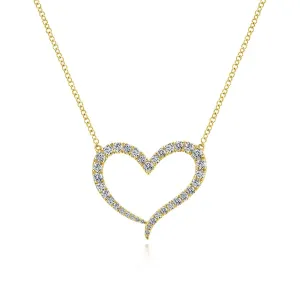 14K Yellow Gold Open Heart Diamond Pendant Necklace