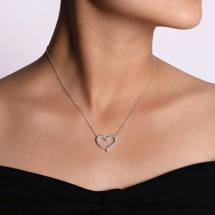 14K Yellow Gold Open Heart Diamond Pendant Necklace