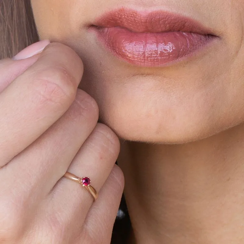 14K Yellow Gold Red Ruby 3mm Ring