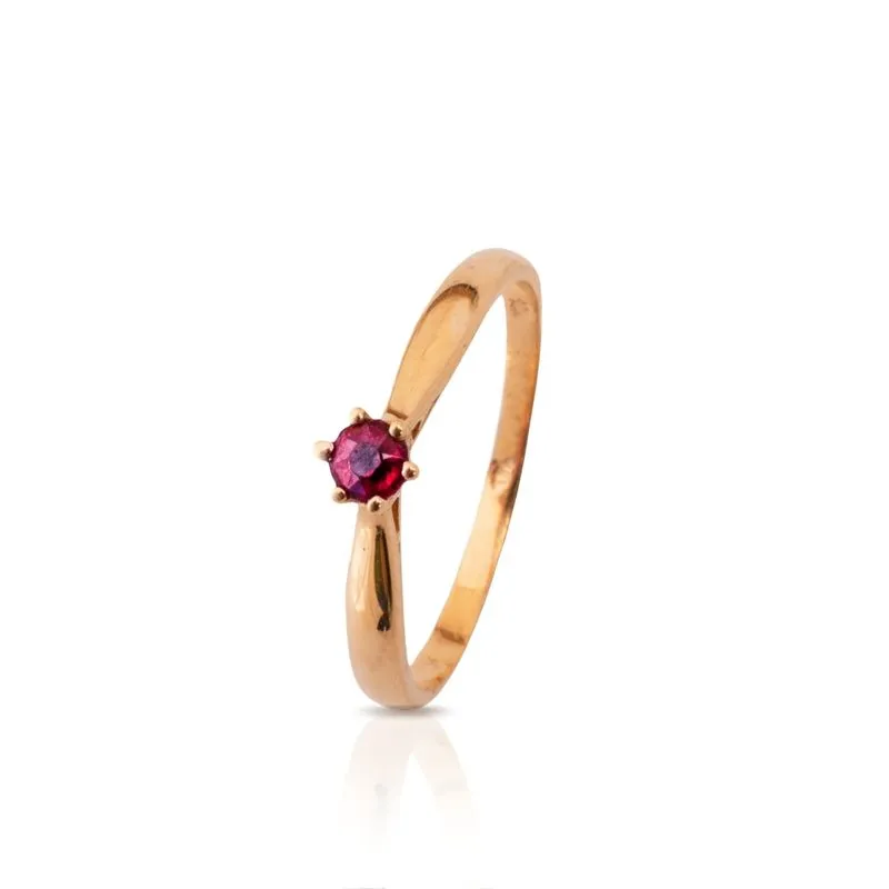 14K Yellow Gold Red Ruby 3mm Ring