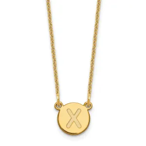 14k Yellow Gold Tiny Circle Block Letter X Initial Pendant and Necklace
