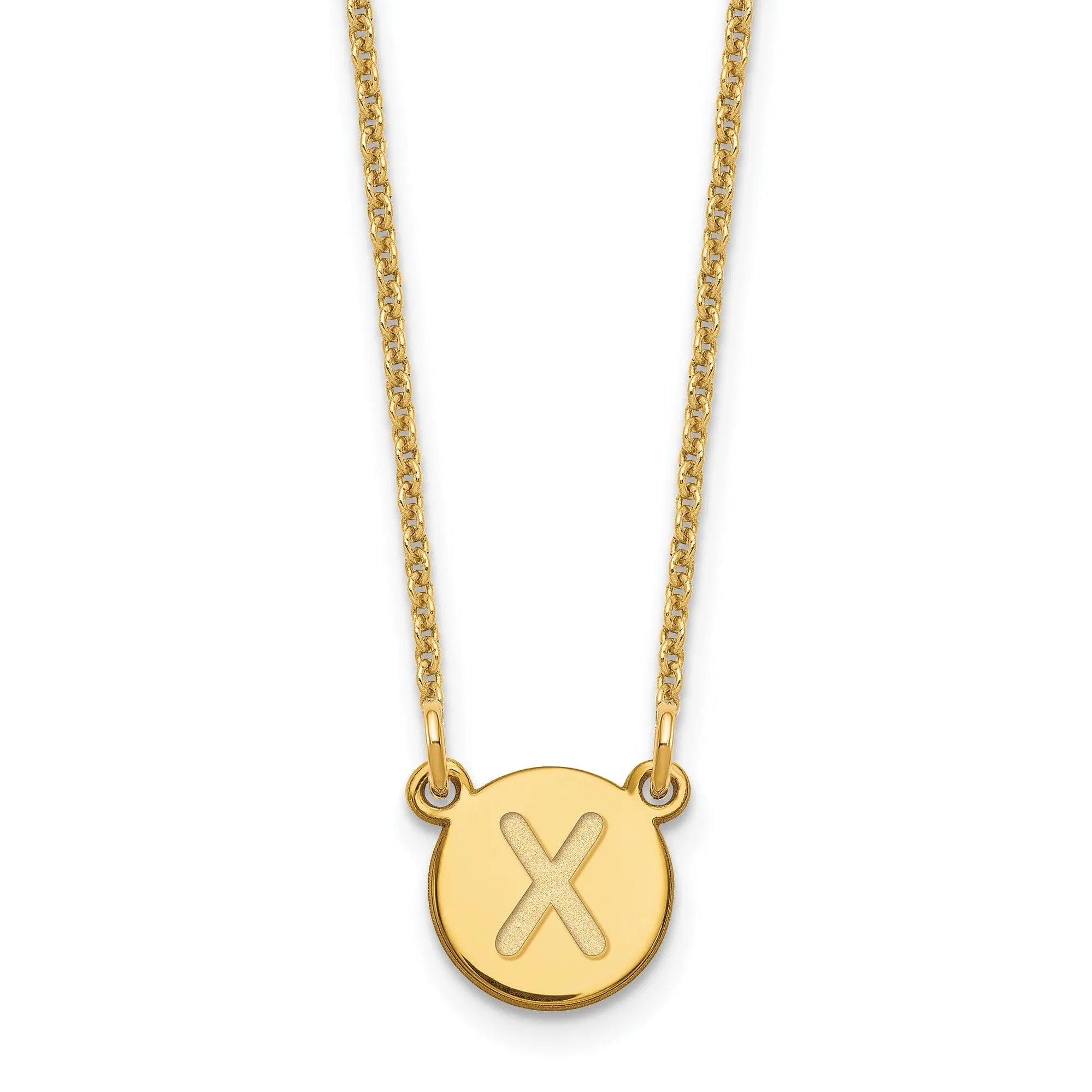 14k Yellow Gold Tiny Circle Block Letter X Initial Pendant and Necklace