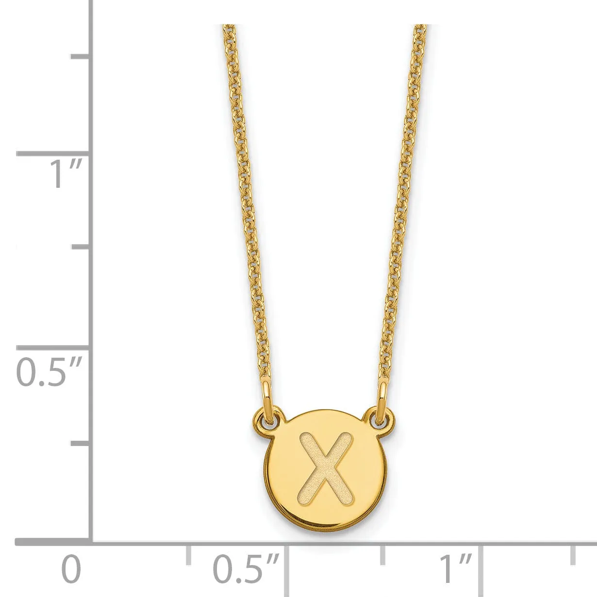 14k Yellow Gold Tiny Circle Block Letter X Initial Pendant and Necklace
