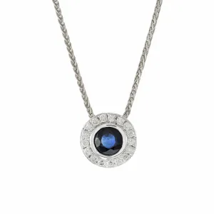 14KT White Gold Blue Sapphire And Diamond Pendant Necklace