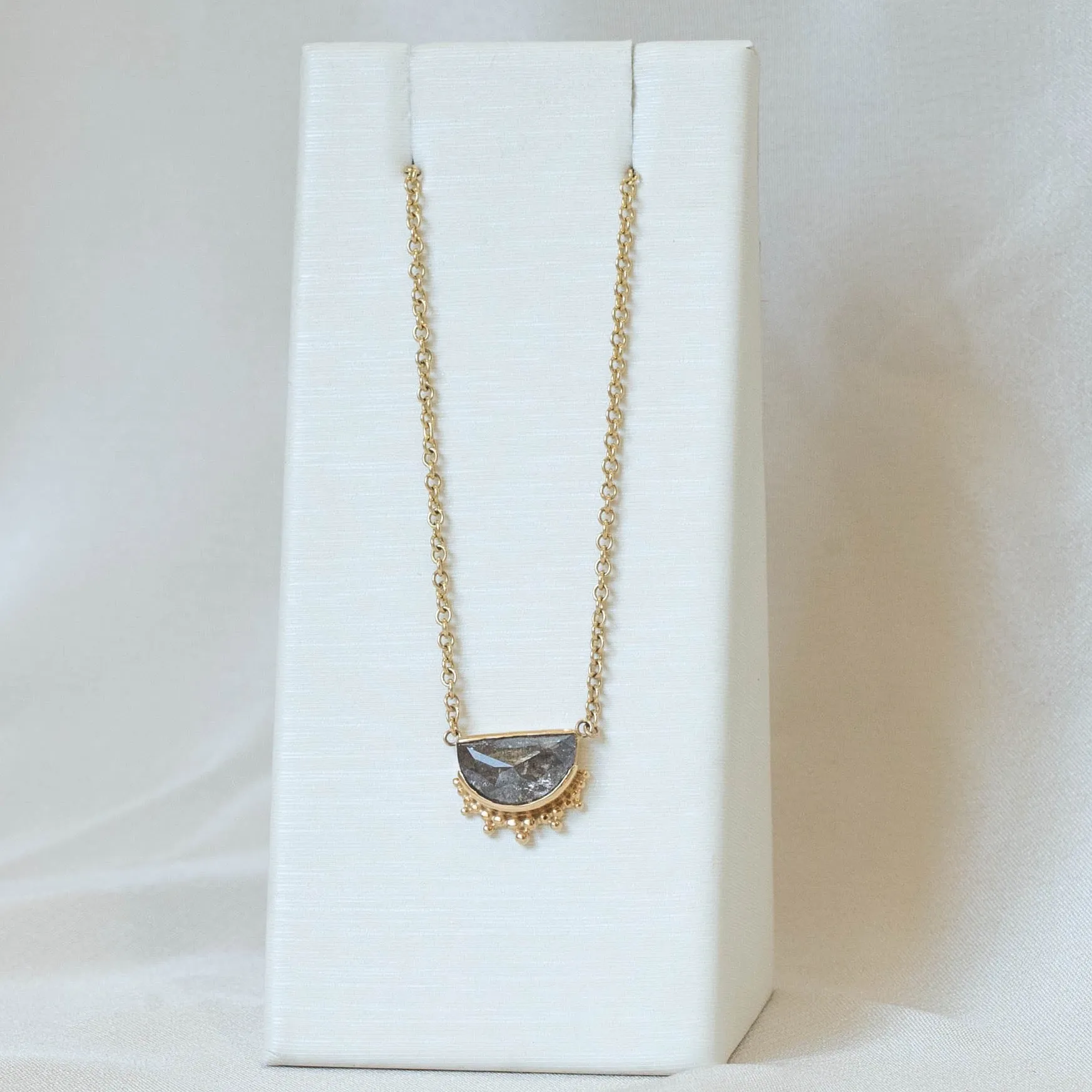 14ky 1.82ct Half-moon Salt & Pepper "Reilia" Diamond Necklace