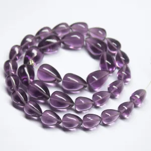 15 inches, 10-14mm, Natural Purple Amethyst Quartz Smooth Teardrop Briolette Beads