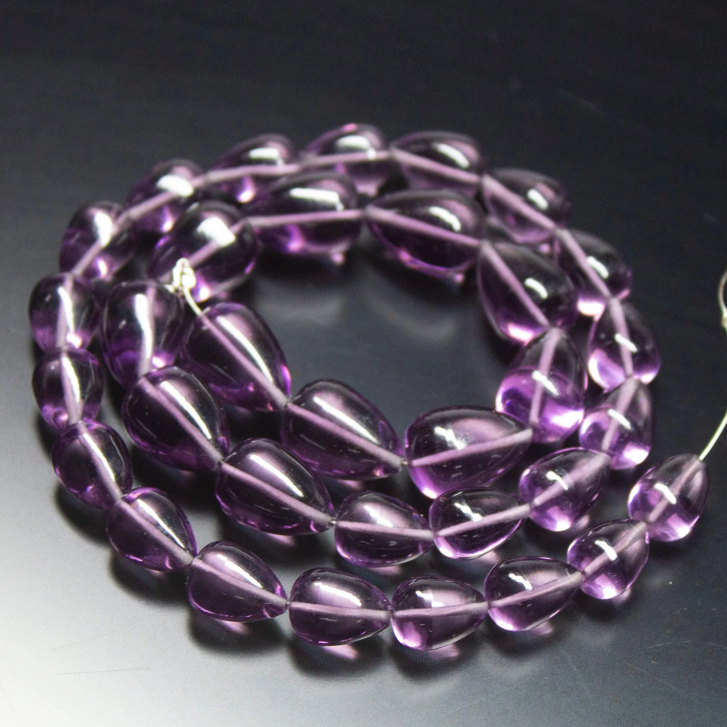 15 inches, 10-14mm, Natural Purple Amethyst Quartz Smooth Teardrop Briolette Beads