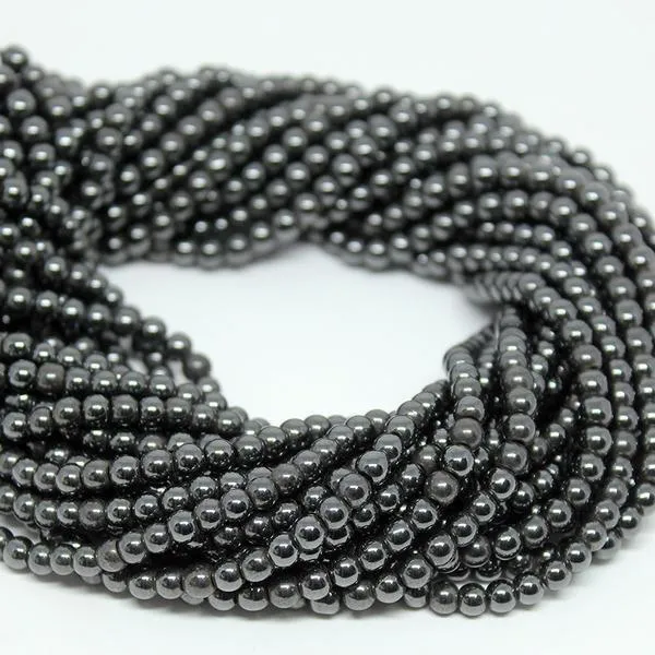 15 strands, Natural Hematite Smooth Round Ball Loose Gemstone Spacer Beads Strand 13" 3mm