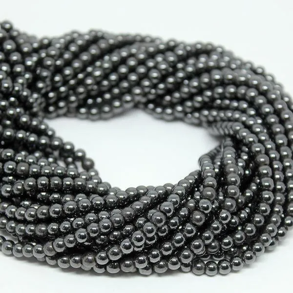15 strands, Natural Hematite Smooth Round Ball Loose Gemstone Spacer Beads Strand 13" 3mm