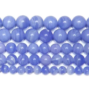 15" Lab Blue Lace Agate Chalcedony Smooth Round Gemstone Loose Beads 12mm