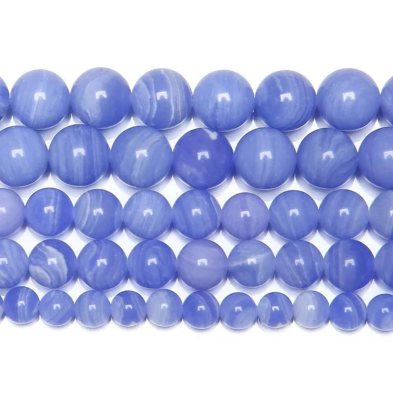 15" Lab Blue Lace Agate Chalcedony Smooth Round Gemstone Loose Beads 12mm