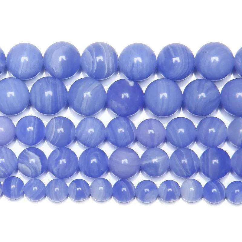 15" Lab Blue Lace Agate Chalcedony Smooth Round Gemstone Loose Beads 12mm
