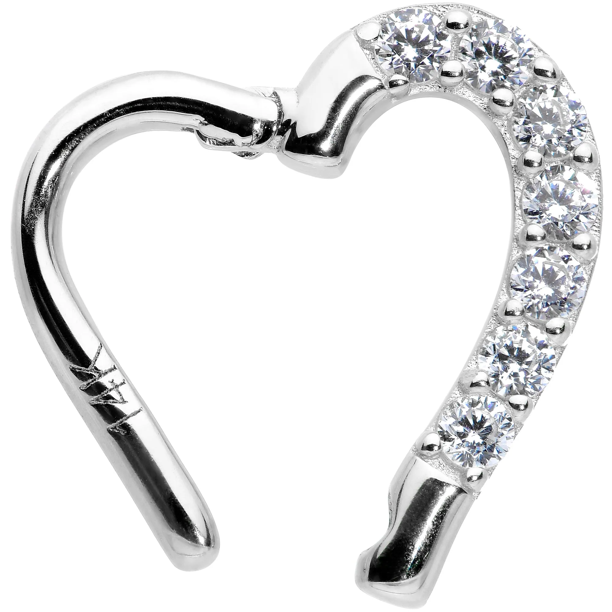 16 Gauge 5/16 14k White Gold CZ Paved Ultra Luxe Left Hinged Heart Segment Ring