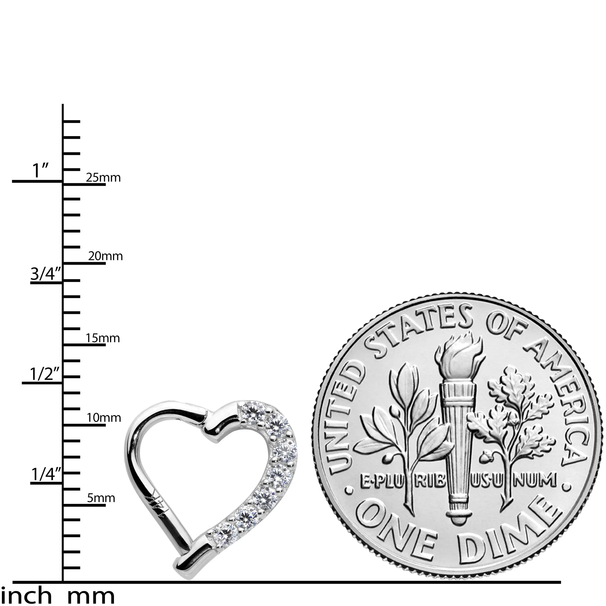 16 Gauge 5/16 14k White Gold CZ Paved Ultra Luxe Left Hinged Heart Segment Ring