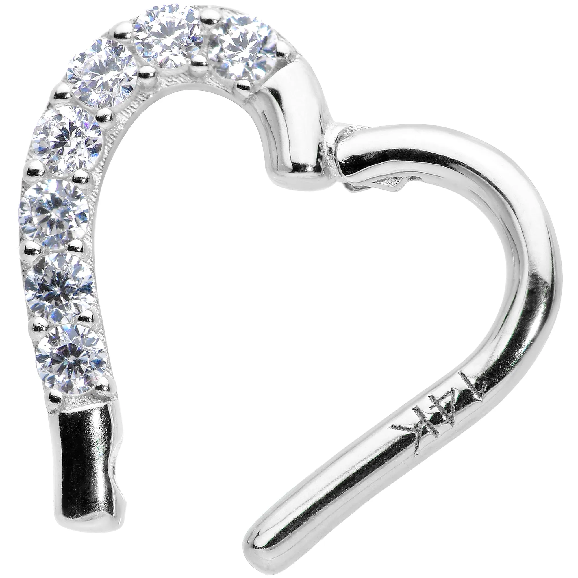 16 Gauge 5/16 14k White Gold CZ Paved Ultra Luxe Right Hinged Heart Segment Ring
