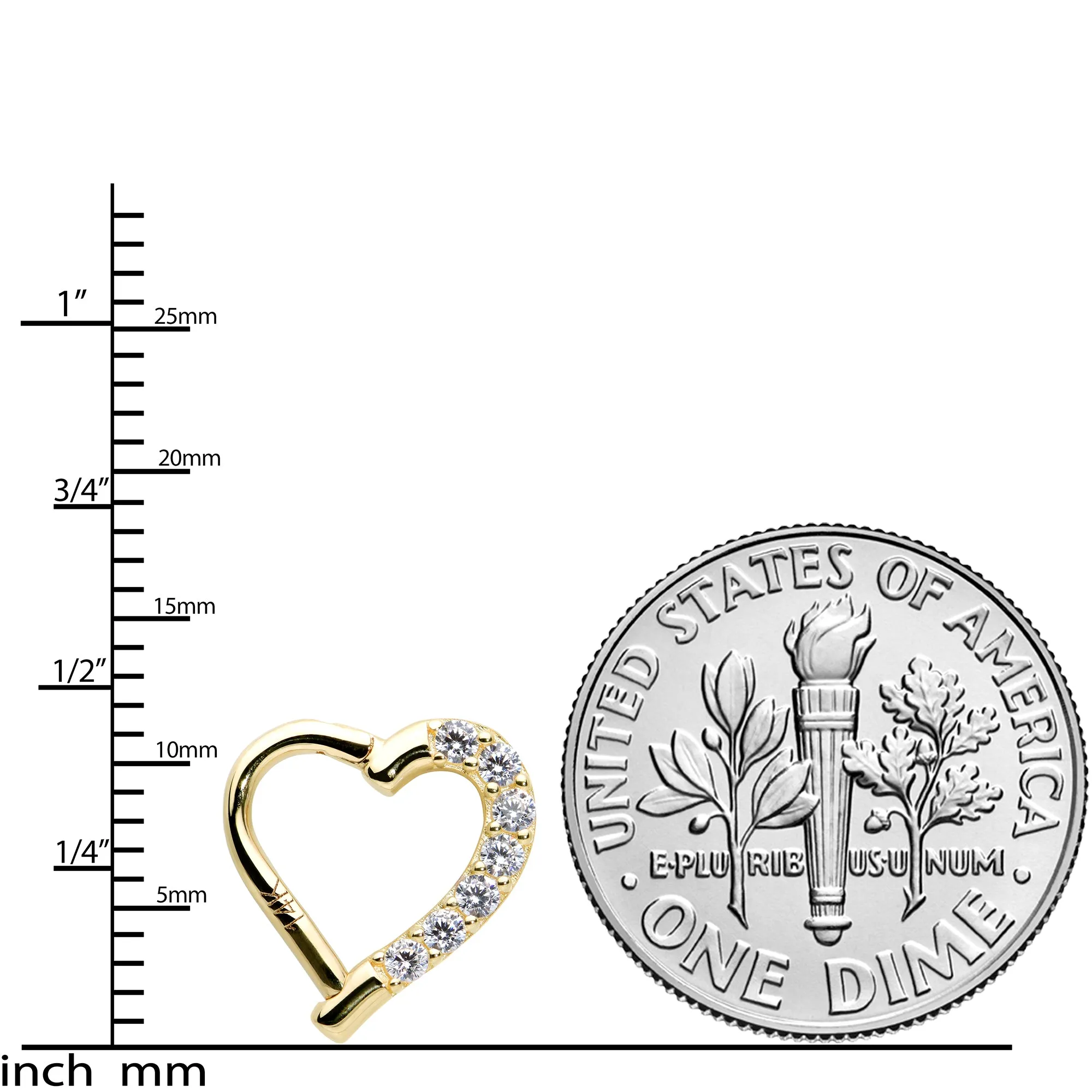 16 Gauge 5/16 14k Yellow Gold CZ Paved Ultra Luxe Left Hinged Heart Segment Ring