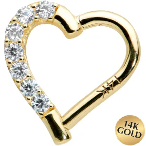 16 Gauge 5/16 14k Yellow Gold CZ Paved Ultra Luxe Right Hinged Heart Segment Ring