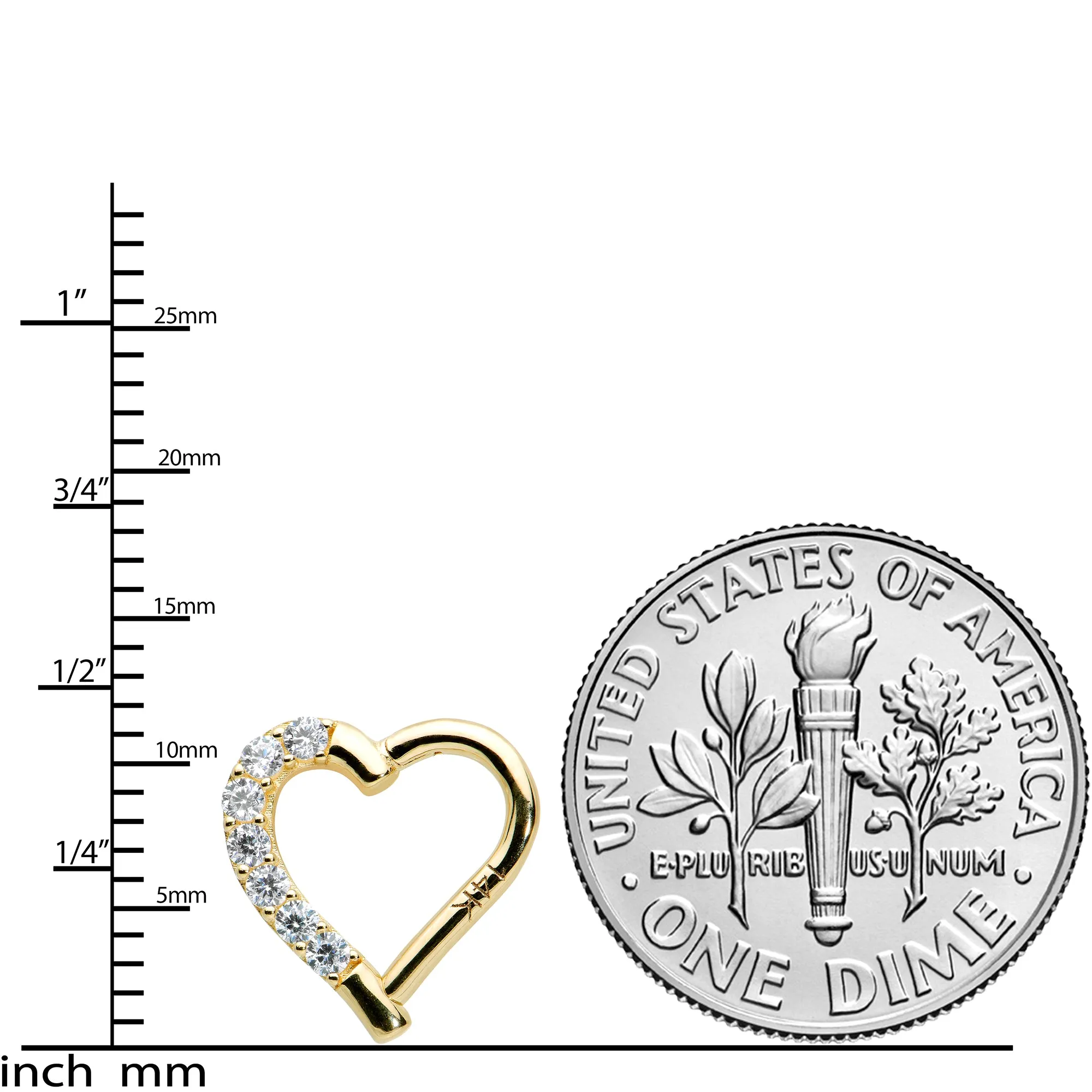 16 Gauge 5/16 14k Yellow Gold CZ Paved Ultra Luxe Right Hinged Heart Segment Ring
