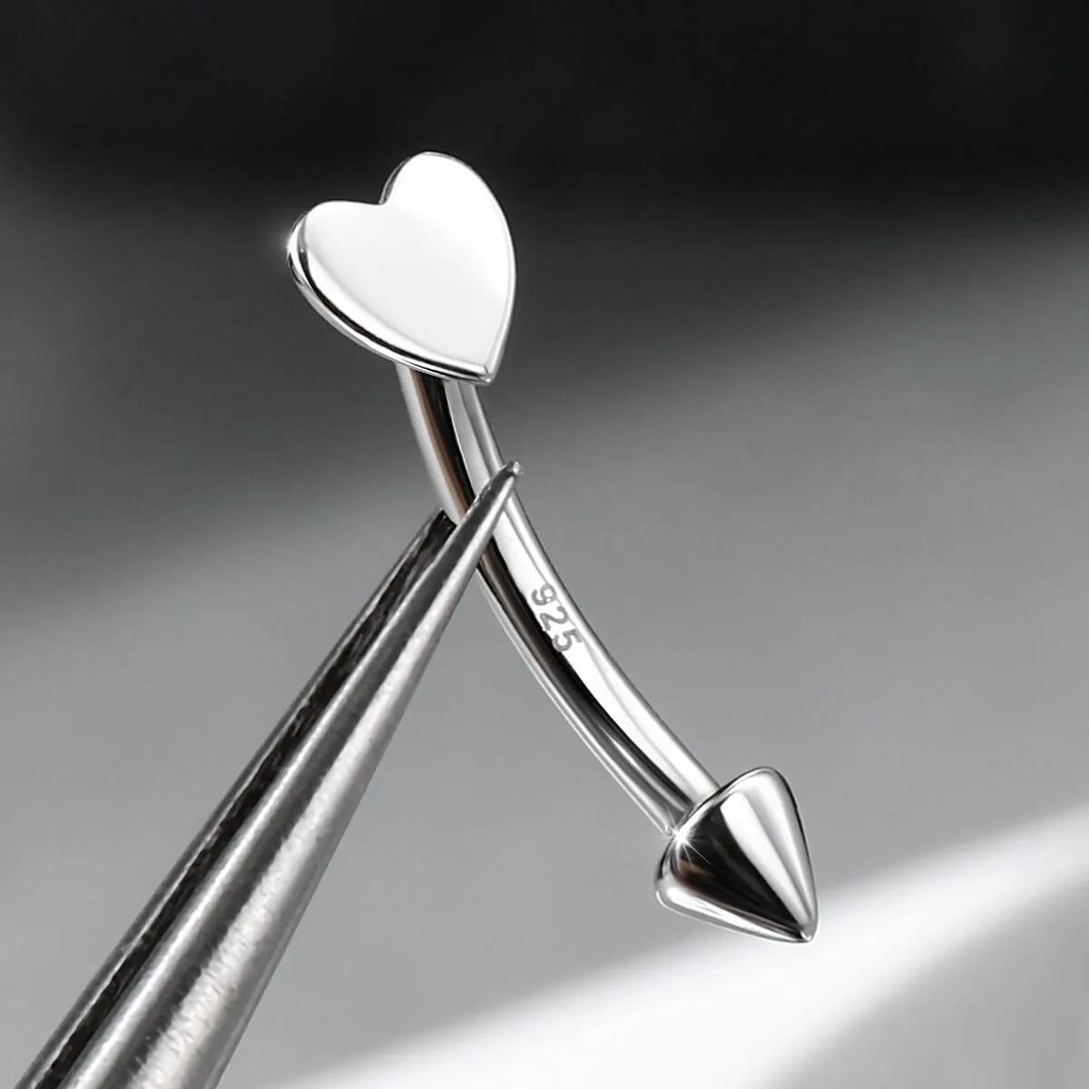 16G 925 Sterling Silver Flat Heart Top Eyebrow Ring