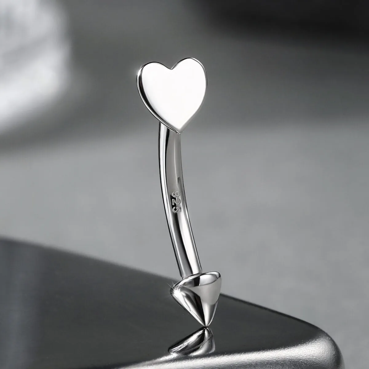 16G 925 Sterling Silver Flat Heart Top Eyebrow Ring
