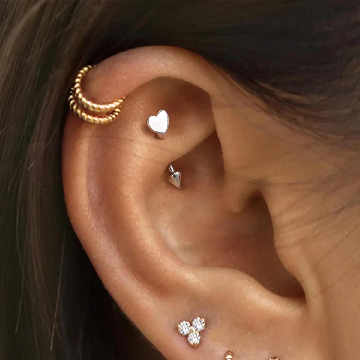 16G 925 Sterling Silver Flat Heart Top Eyebrow Ring