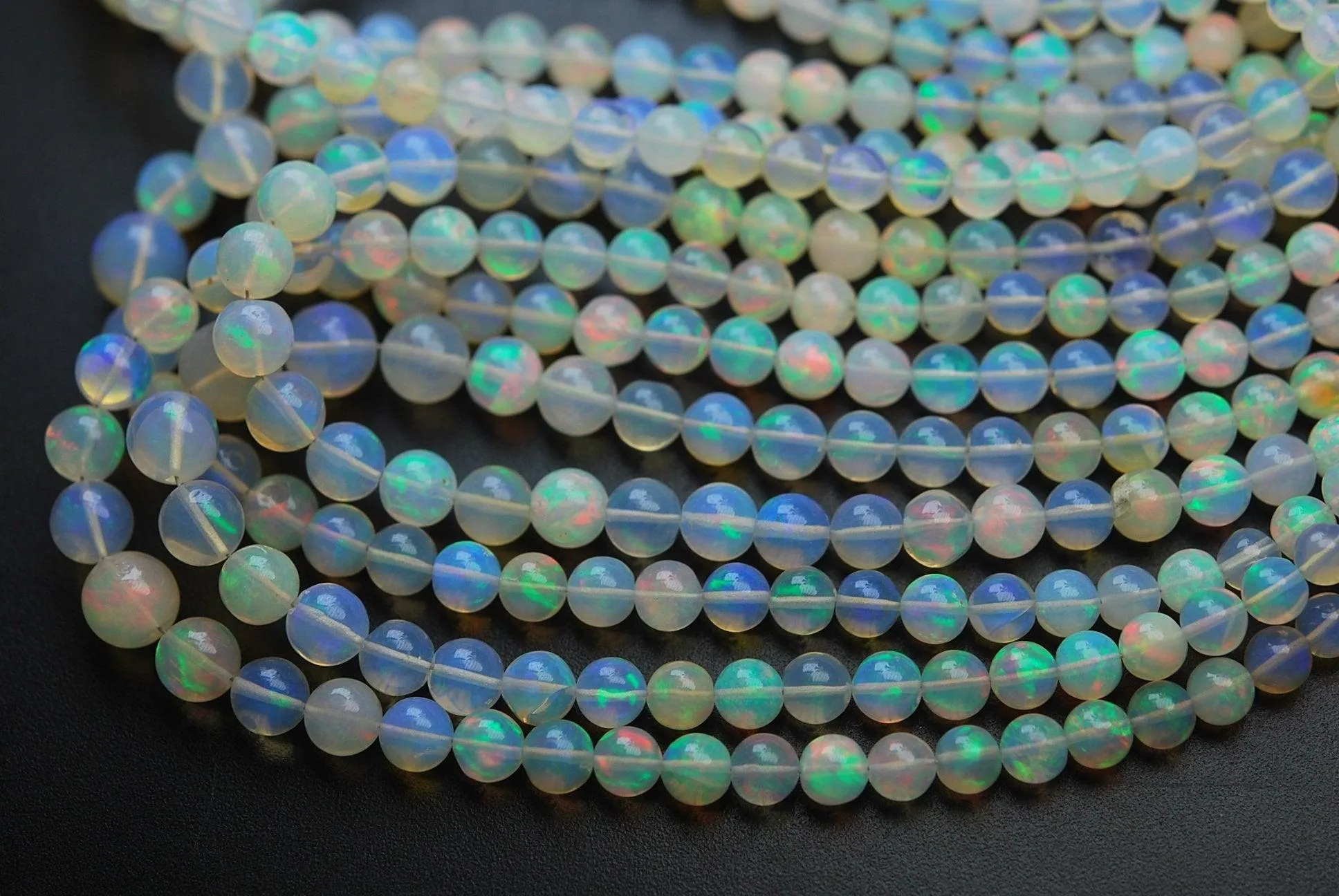 18.5 Inches, Natural Ethiopian Opal Smooth Round Rondelles,Size 4-7mm