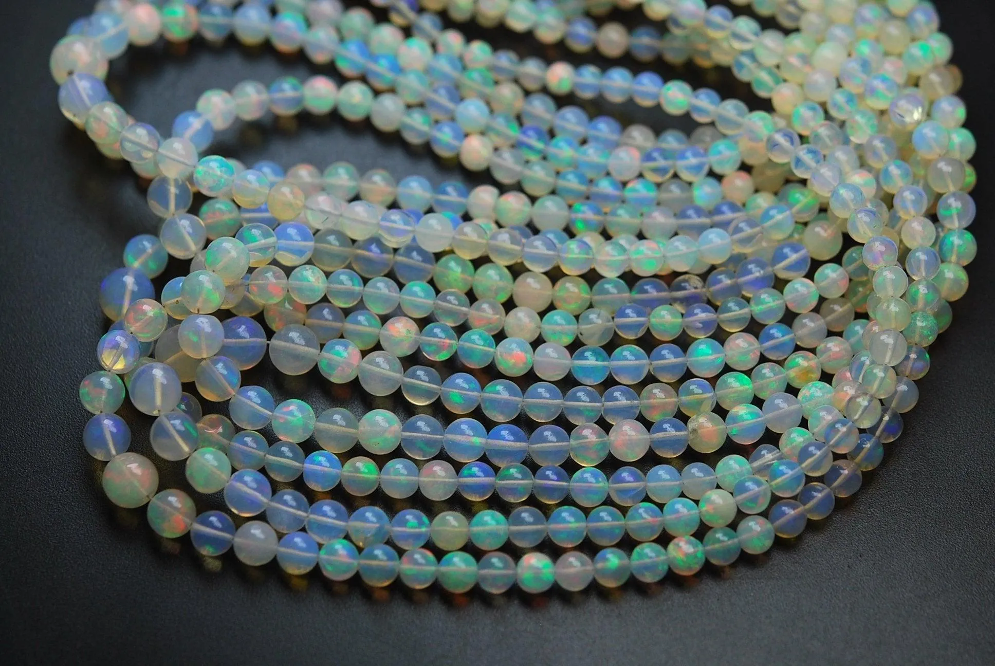 18.5 Inches, Natural Ethiopian Opal Smooth Round Rondelles,Size 4-7mm