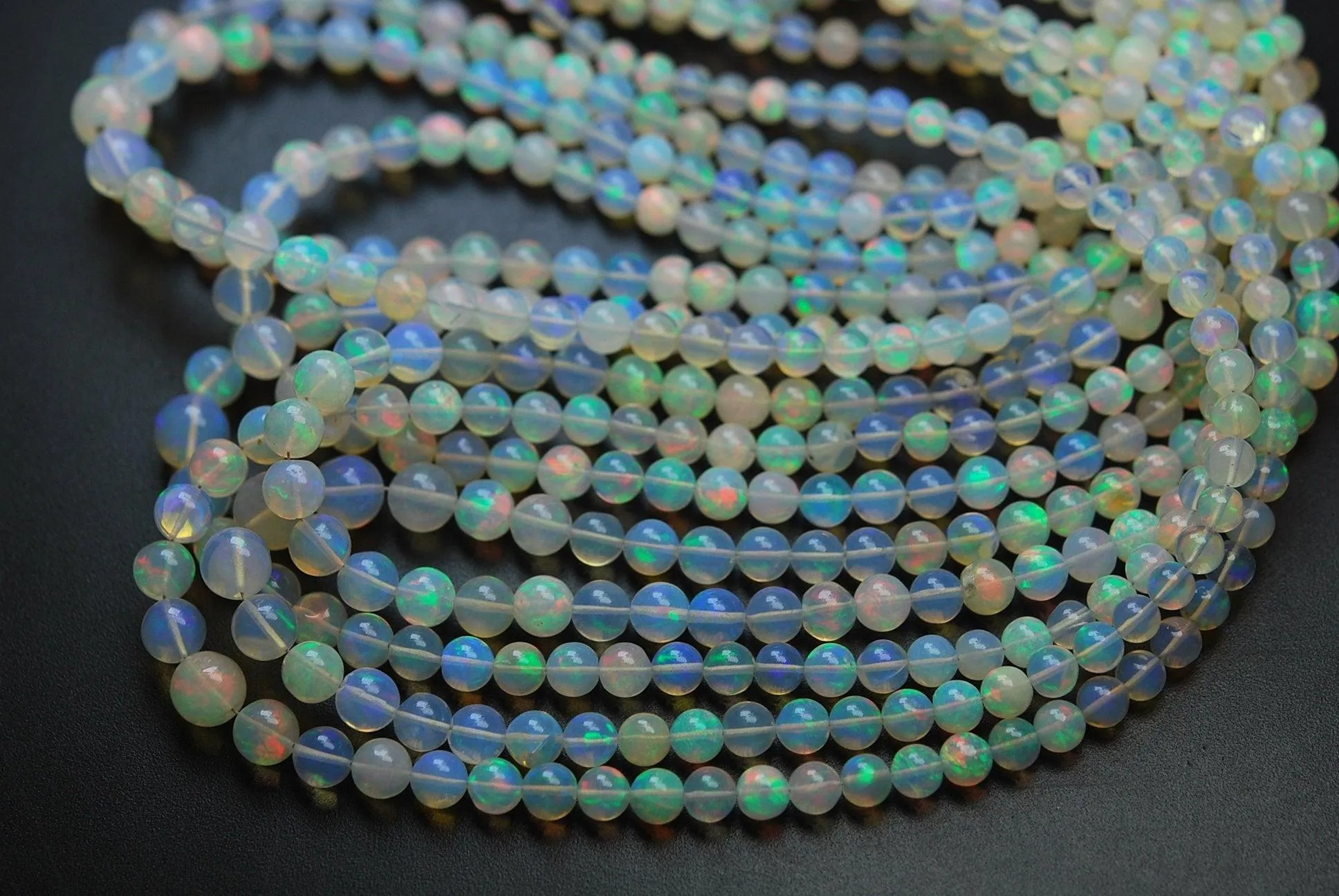 18.5 Inches, Natural Ethiopian Opal Smooth Round Rondelles,Size 4-7mm