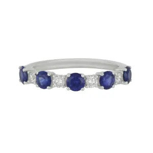 18k White Gold alternating Sapphire and Diamond Ring Size 6.5, SA=1.01tw D=0.22tw GH/SI