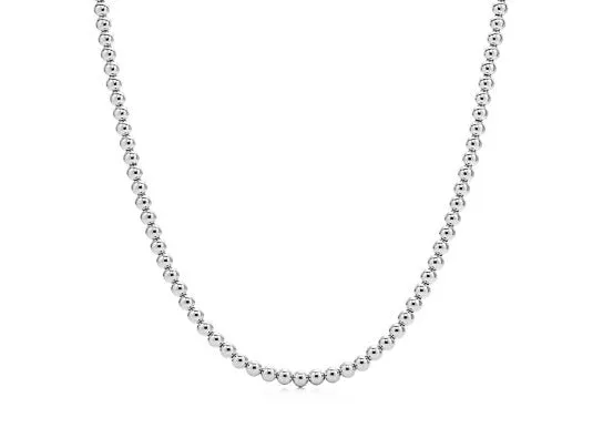 18k White Gold Bead Necklace - 5mm