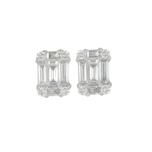 18k White Gold Round and Baguette Mosaic Stud Earrings, D=0.62tw GH/SI-VS