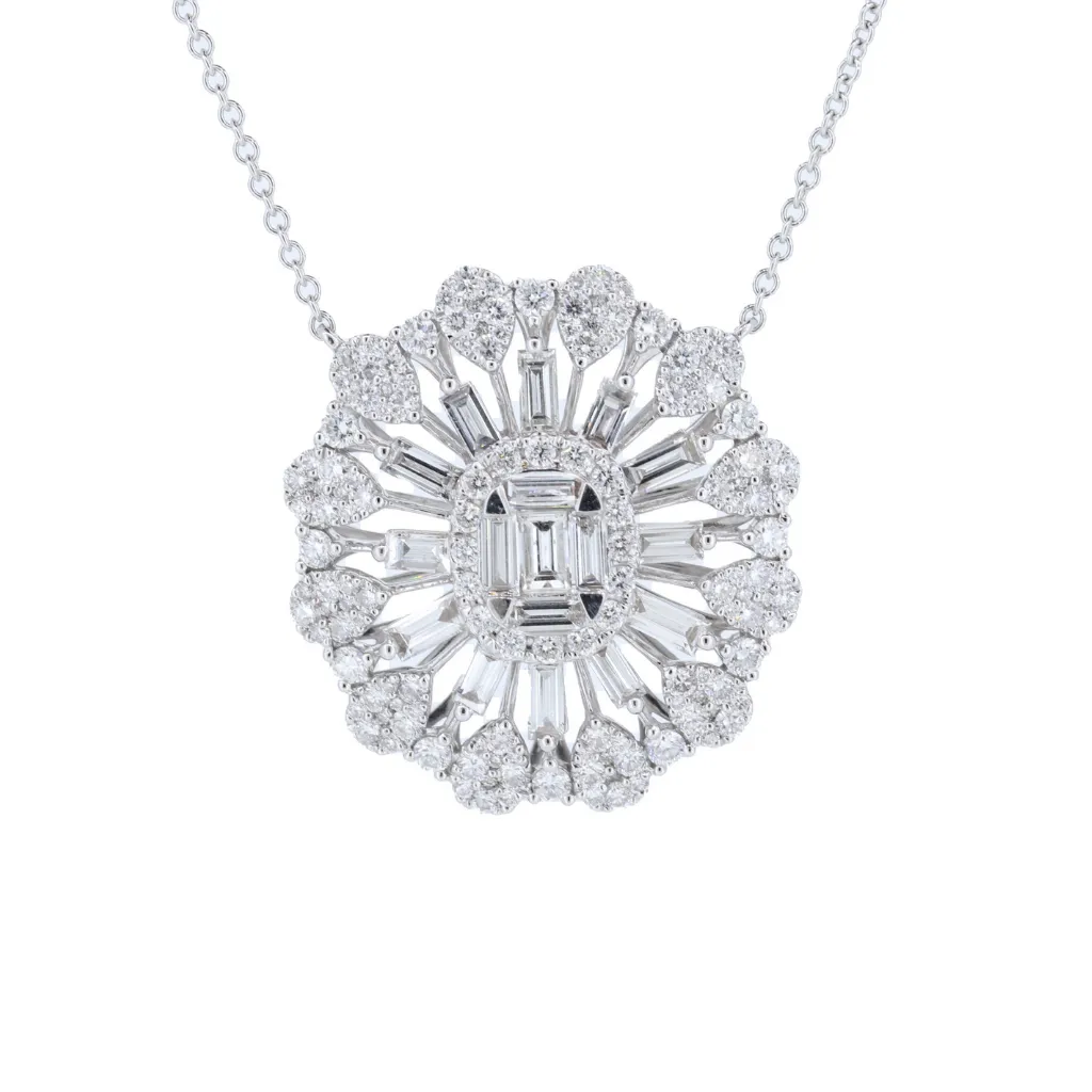 18Kw Baguette And Round Diamond Necklace