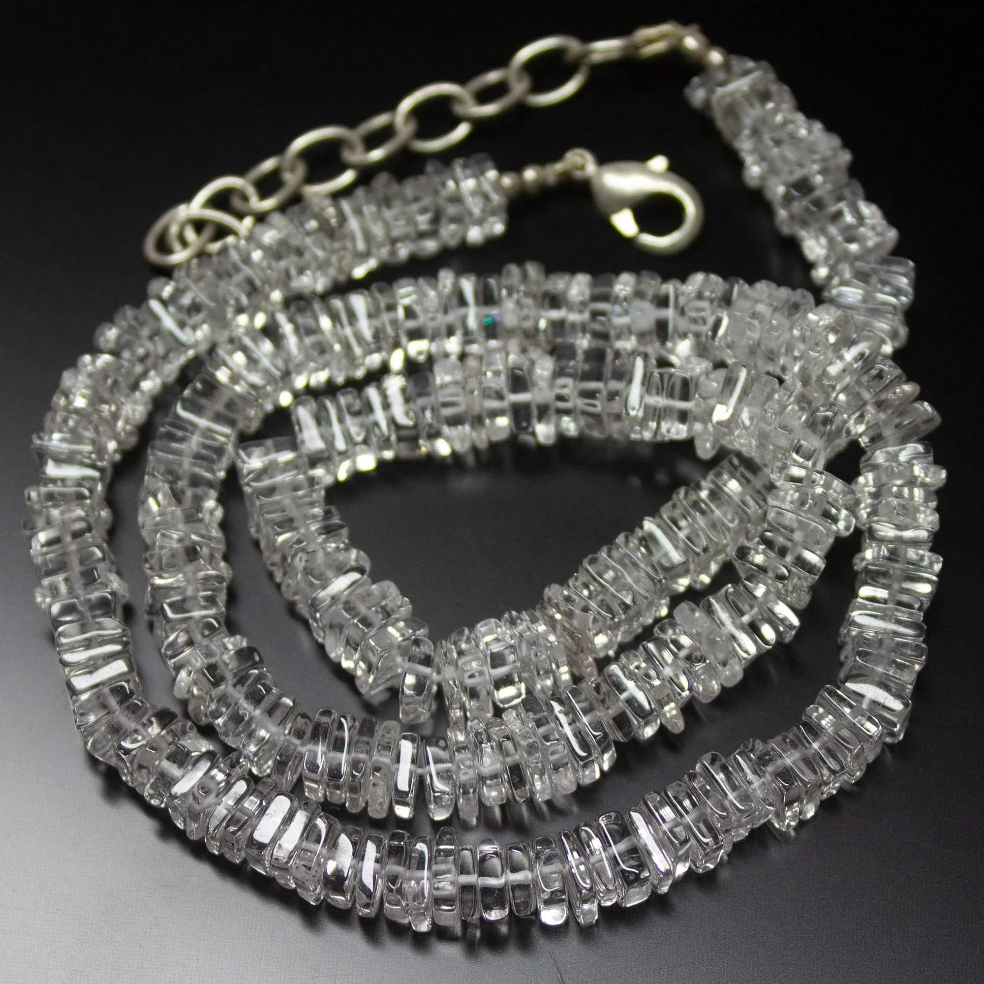 19 inches, 5.5mm, Natural Crystal White Quartz Smooth Square Beaded Necklace