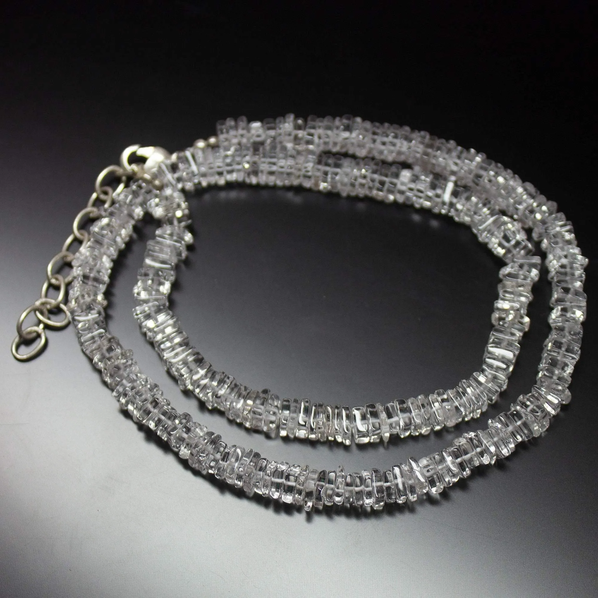 19 inches, 5.5mm, Natural Crystal White Quartz Smooth Square Beaded Necklace