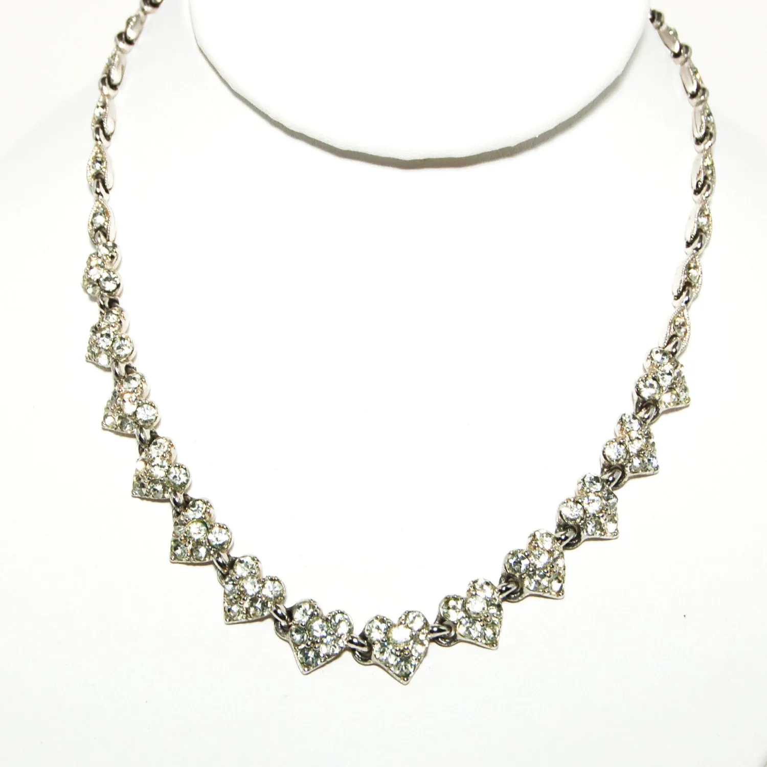 1960's Pave Rhinestone Necklace with Heart Detail by Bogoff
