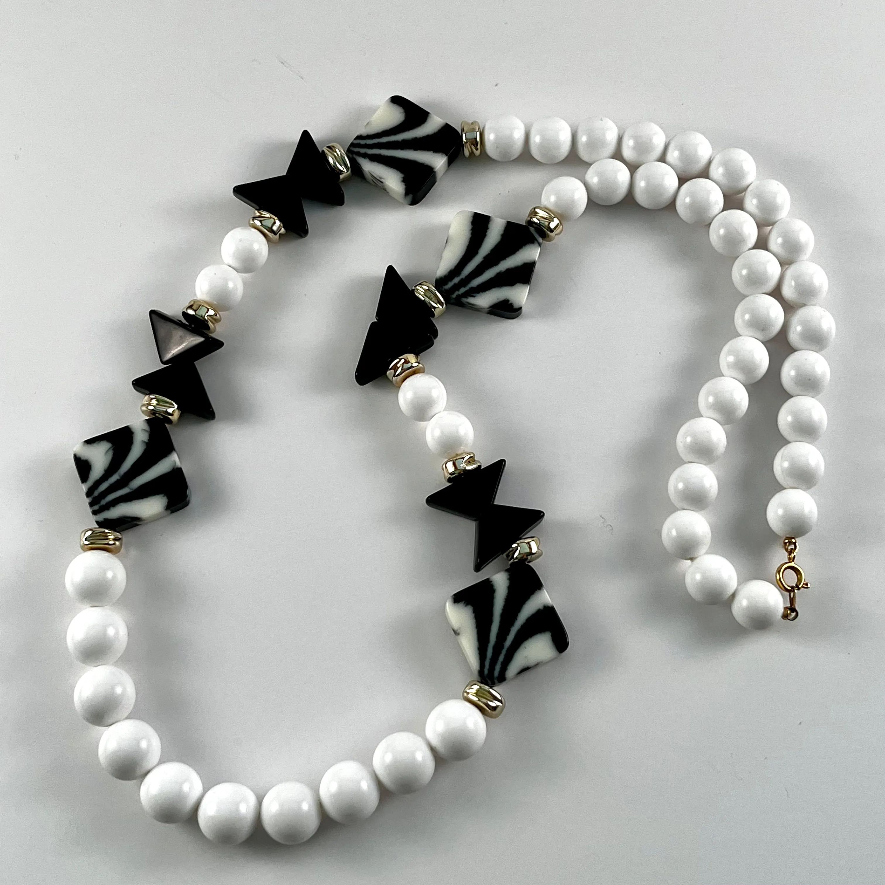 1980s Unique Black & White Bead Necklace