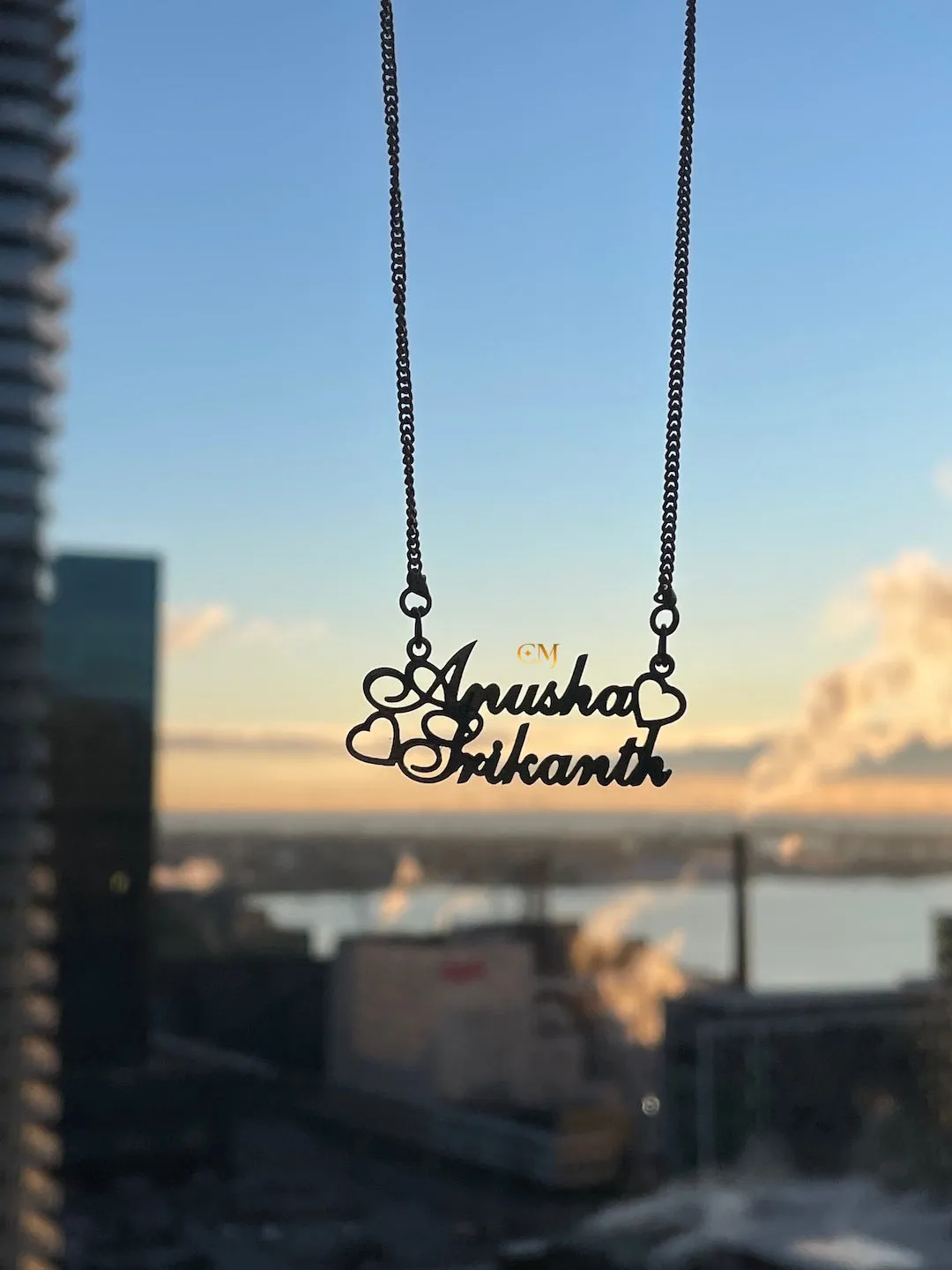 2 Custom Names With Cursive Font & Mini Heart Pendant Necklace