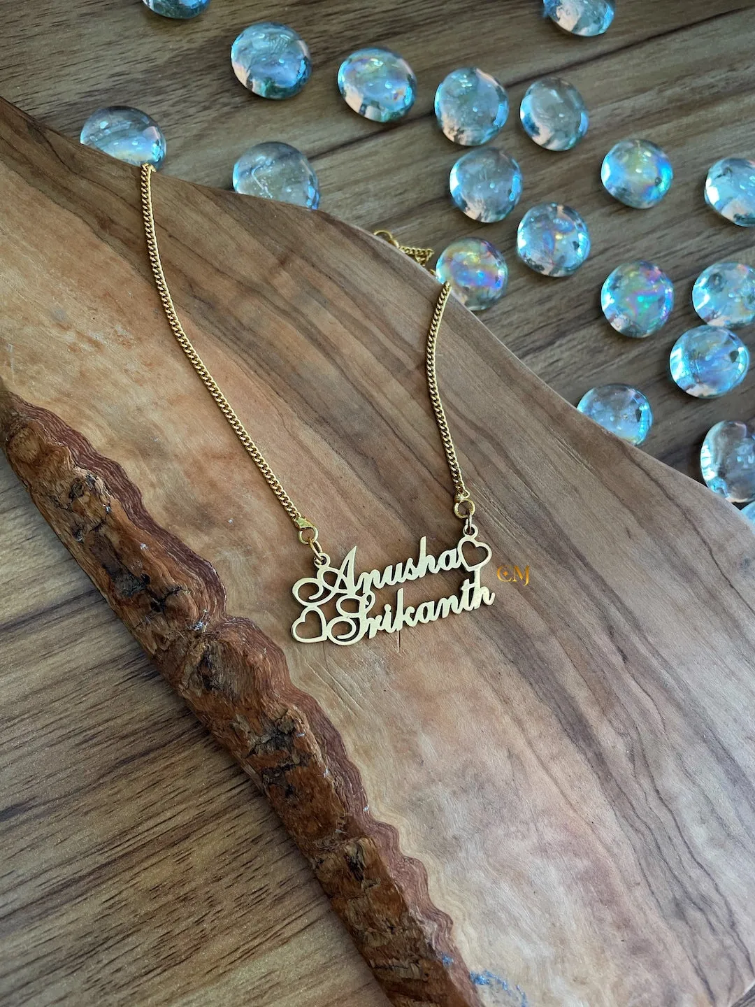 2 Custom Names With Cursive Font & Mini Heart Pendant Necklace
