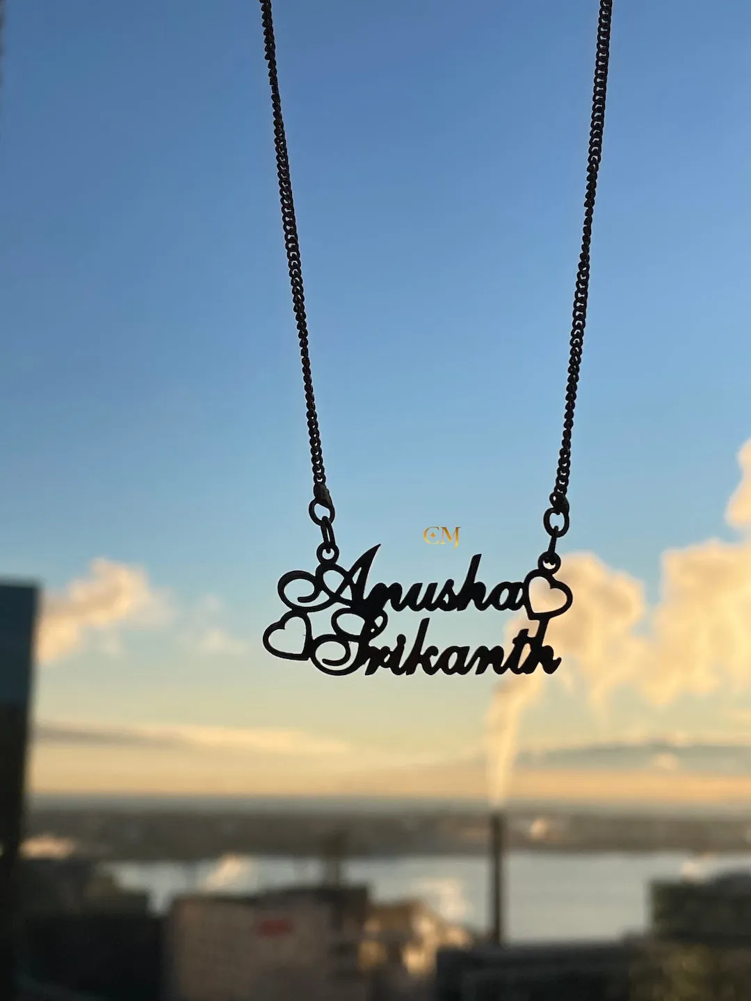2 Custom Names With Cursive Font & Mini Heart Pendant Necklace