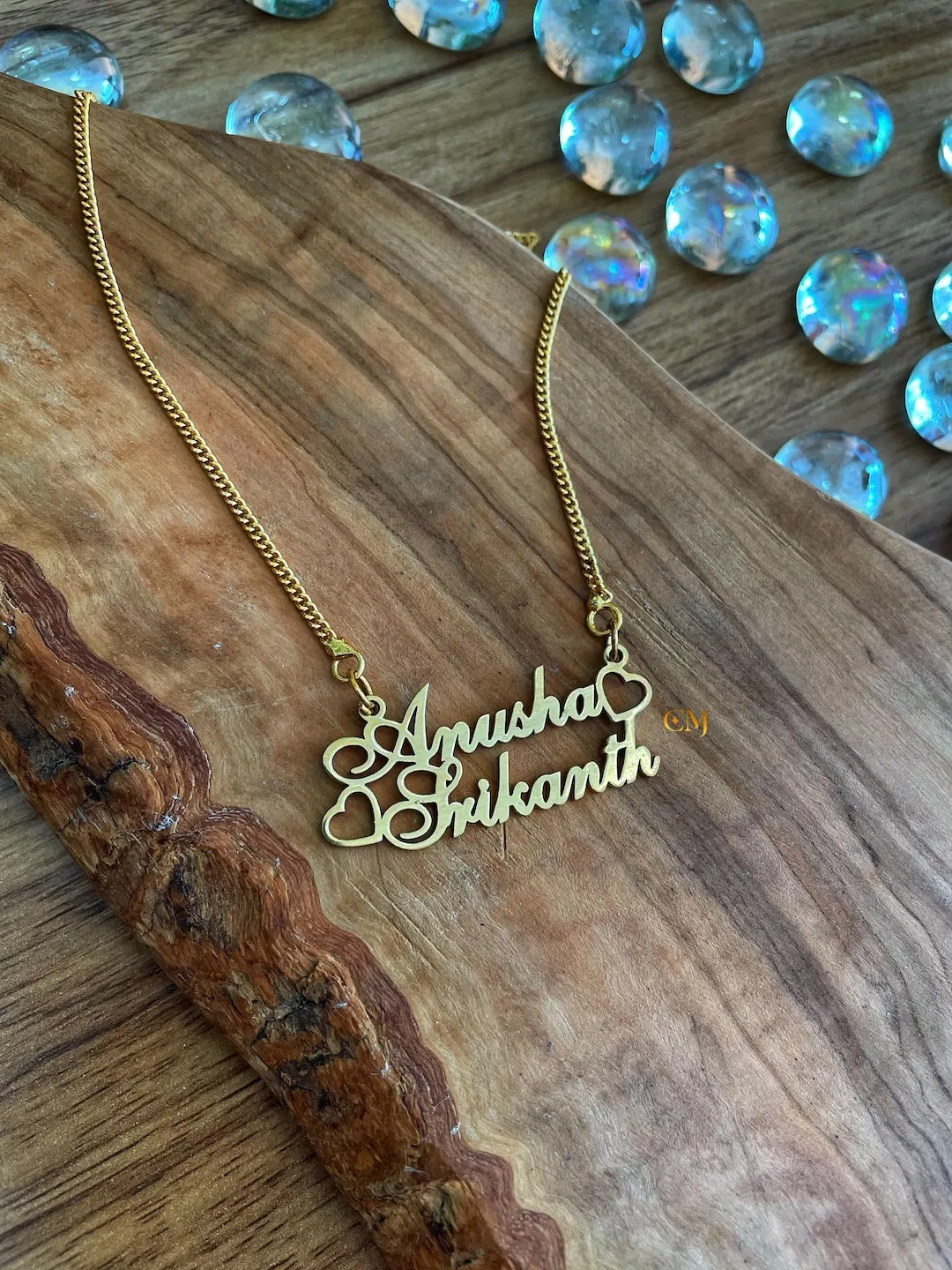 2 Custom Names With Cursive Font & Mini Heart Pendant Necklace